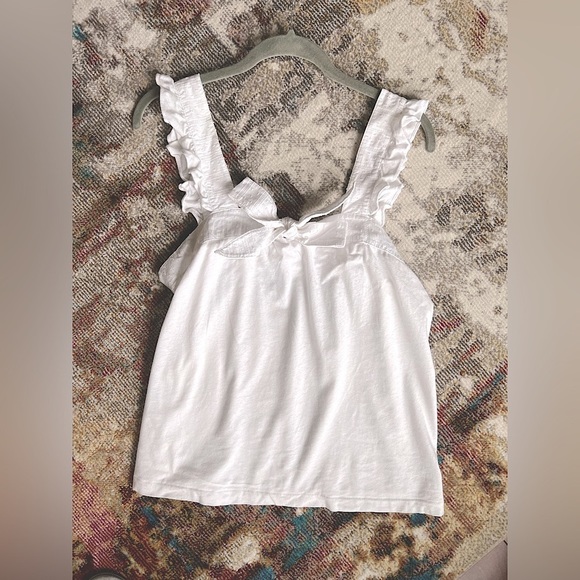 Women’s Medium J. Crew t shirt tank blouse white bow frill straps EUC - Picture 2 of 7
